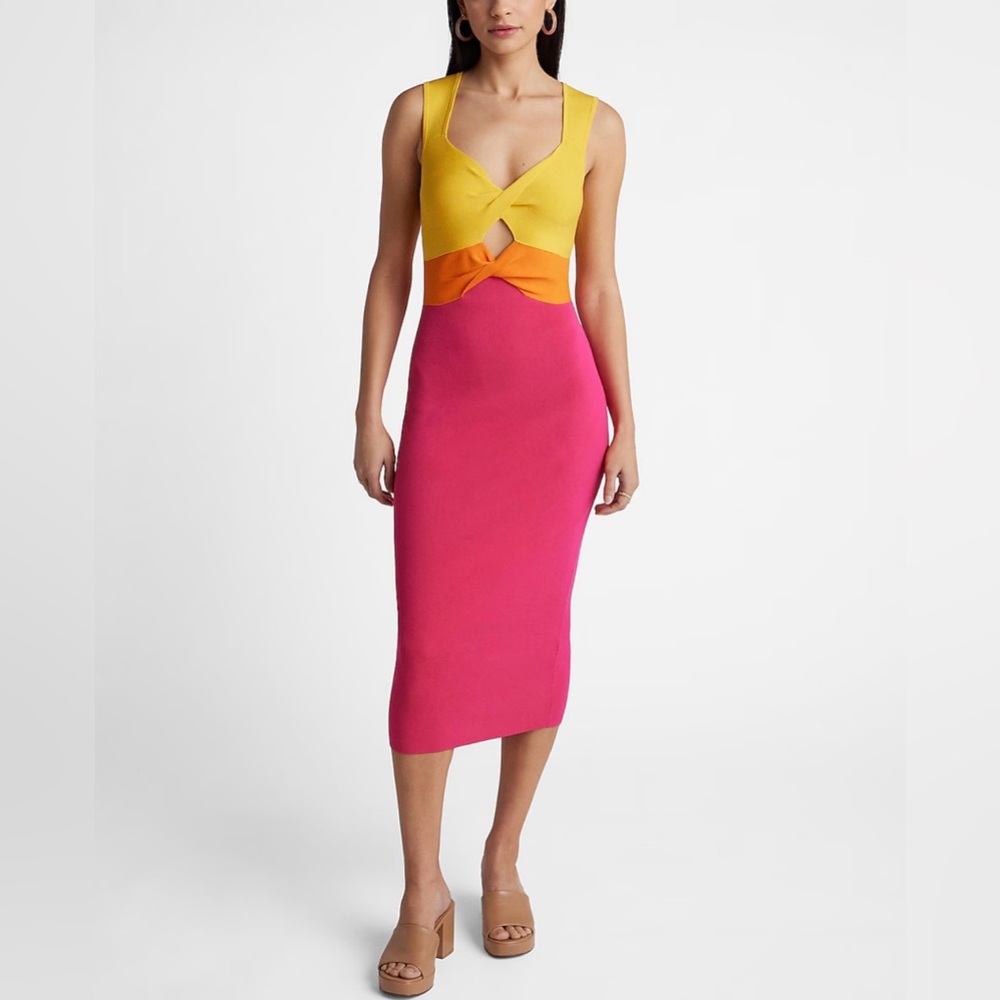 Body Contour Color Block Cutout Midi Sweater Dress